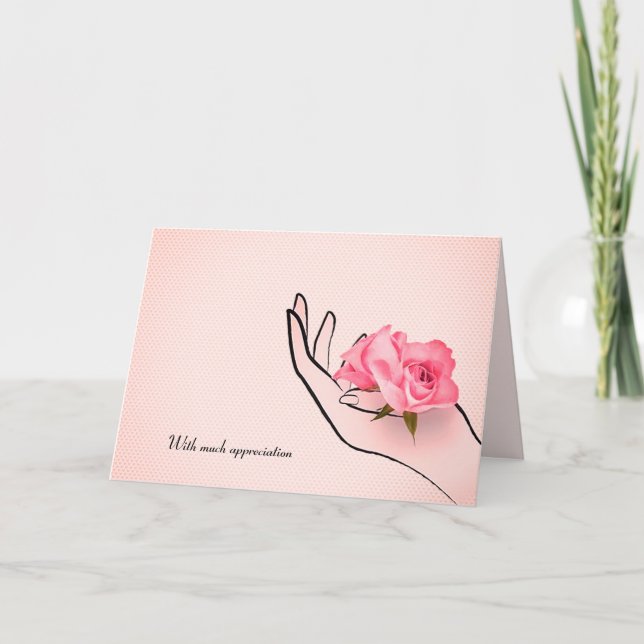 Tack för rosa ros kort (Framsida)