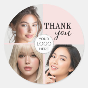 Tack för Rosa Skriptlogotyp Foto Makeup Runt Klistermärke