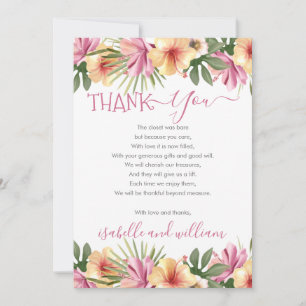 Tack för rosa Tropical Blommigt Blooms Baby Shower Kort