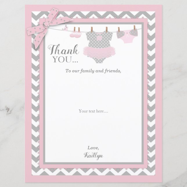 Tack för rosa Tutu Chevron Print Baby Shower  (Framsida)