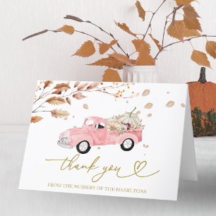 Tack för rosa vintage lastbil höst baby shower kort