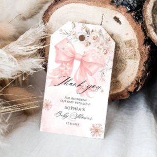 Tack för rosa vinter-babyshower presentetikett