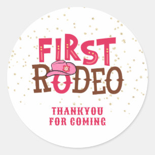 Tack för Rosa Wild West Cowgirl 1-årsdag Runt Klistermärke