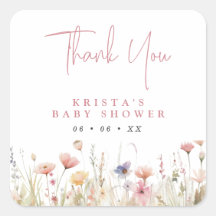 Tack för rosa Wildblommor Baby Shower