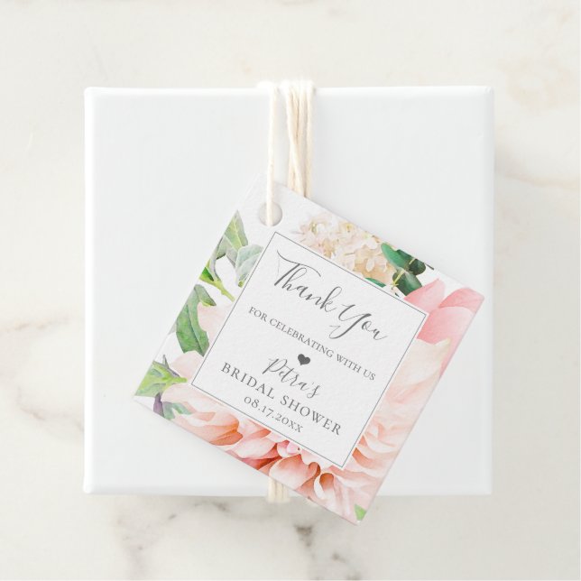 Tack för rosabrunt blomsterbukett gåvor etiketter (På plats)