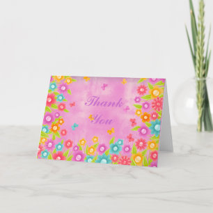 Tack för rosan av fjäril och blommor tvätta kort