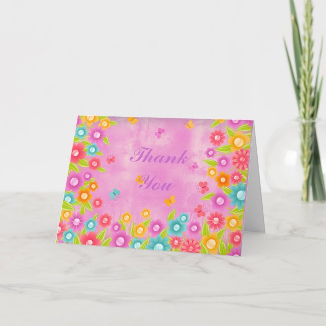Tack för rosan av fjäril och blommor tvätta kort (Framsida)