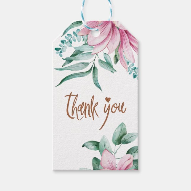 Tack för rosans möhippa av  blommigt av koppar presentetikett (Framsidan)