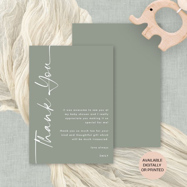 Tack för roterad kallgrafi - skal för babykläder kort (Front and back view. Available digitally or printed.)