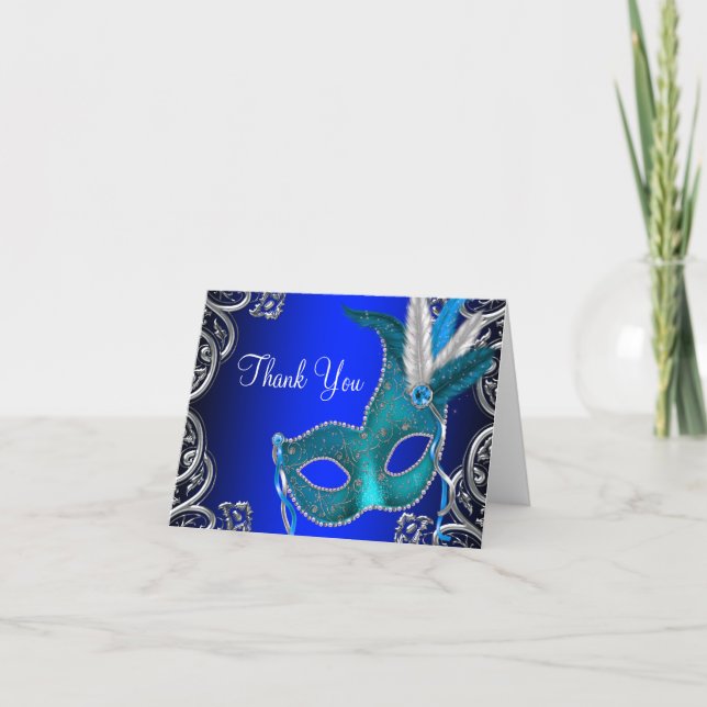 Tack för Royal Blue Masquerade Party Kort (Framsida)