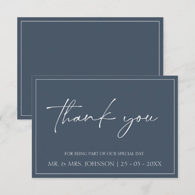 Tack för Royal Blue Opulence Script Bröllop-kort Kort (Fram/baksida)