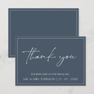 Tack för Royal Blue Opulence Script Bröllop-kort Kort