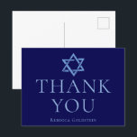 Tack för Royal Blue Stjärna av David Bar Mitzvah Vykort<br><div class="desc">Detta ljusblå Bar Mitzvah-festkort med tack har en vacker,  konstnärlig Stjärna av David-ritning högst upp. Fyll i korten med ditt personliga namn på den vita bakgrunden.</div>