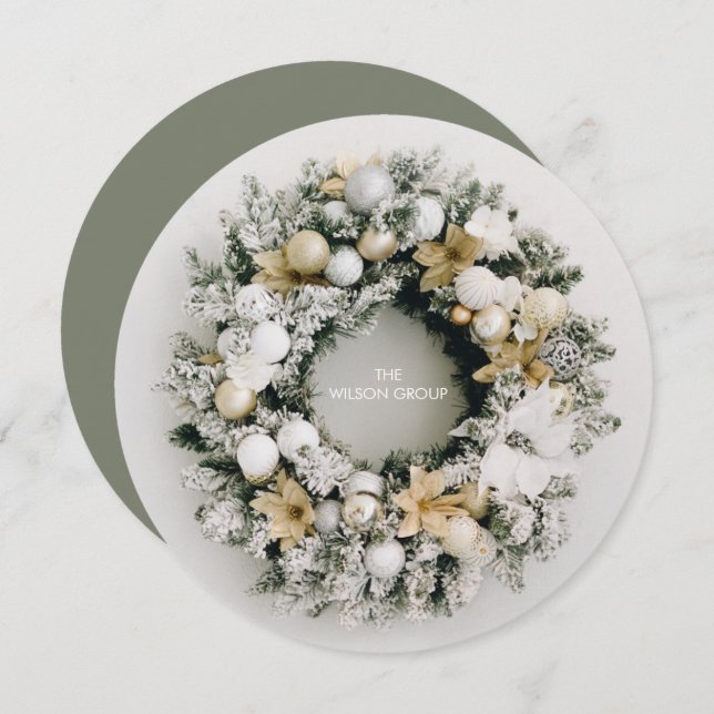 Tack för rund julkrans julkort (Fram/baksida)