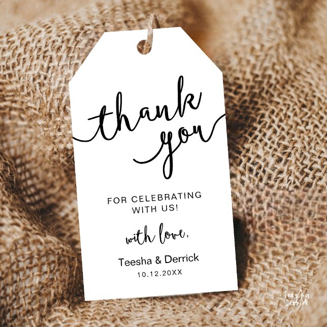 Tack för Rustic Bröllopsfest Presentetikett (Rustic Wedding Party Favor Thank You Gift Tags in Black and White theme)