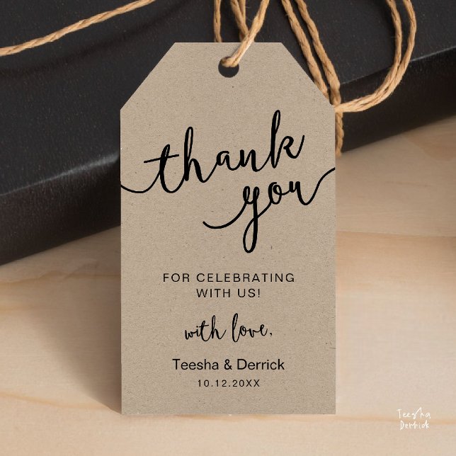 Tack för Rustic Bröllopsfest Presentetikett (Rustic Wedding Party Thank You Gift Tags in cottage brown kraft theme)