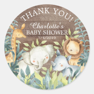 Tack för Rustic Jungle Baby Shower Runt Klistermärke