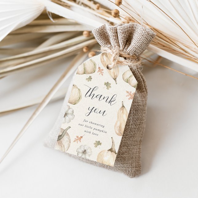Tack för Rustic Pumpkins Fall Baby Shower Presentetikett (Skapare uppladdad)