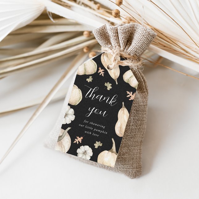 Tack för Rustic Pumpkins Fall Baby Shower Presentetikett (Skapare uppladdad)