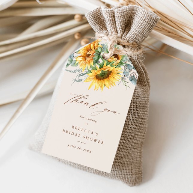 Tack för Rustic SolrossolrosMöhippa Presentetikett (Sunflower Eucalyptus Rustic Floral Bridal Shower Thank You Favor Tag.)
