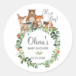 Tack för Rustic Woodland Animal Baby Shower Runt Klistermärke