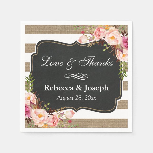 Tack för Rustik botaniska Blommigten Burlap Rand K Pappersservett (Framsidan)