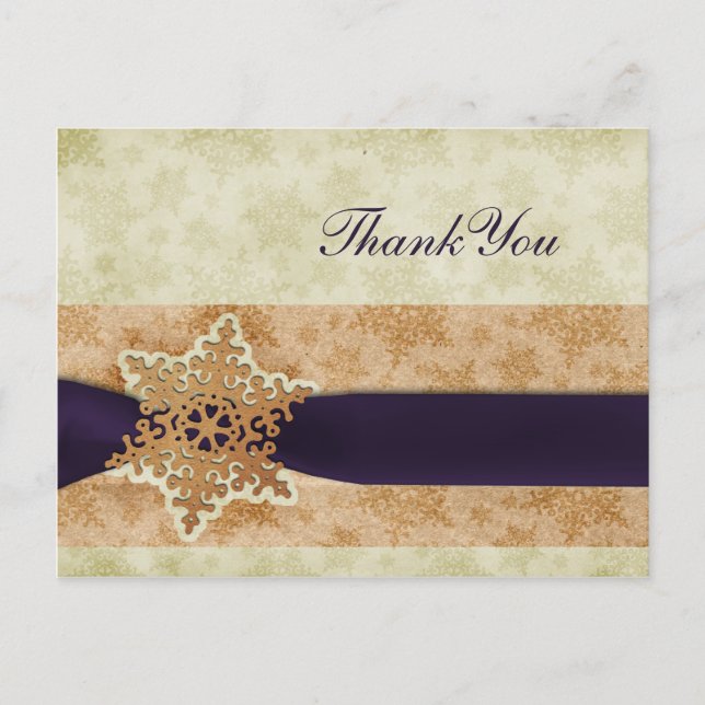 tack för rustiskt lila vinterbröllop vykort (Framsida)