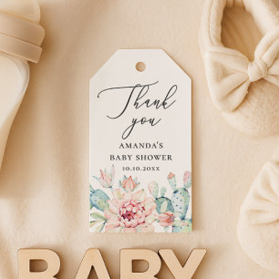 Tack för saftig babyfest   Blommig Kaktus Presentetikett