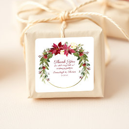 Tack för scarlet Red Poinsettia-Blommigten Fyrkantigt Klistermärke