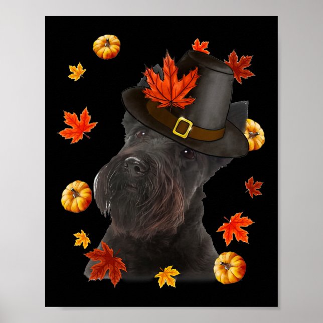 Tack för Scottish Terrier Hund Pilgrim Hat Fall Ly Poster (Framsidan)