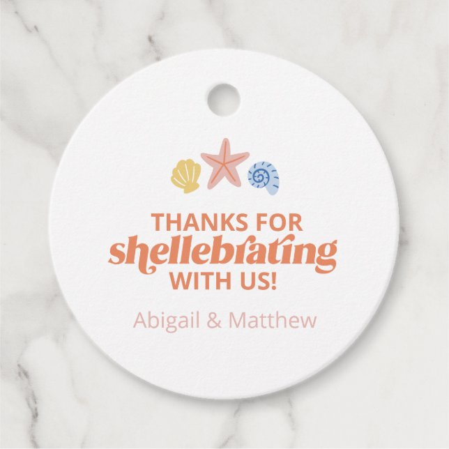 Tack för Shellabating Pastel Seashell Gåvor Etiketter (Framsida)