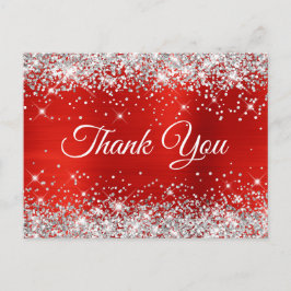 Tack för Silver Glitter Röd Folie 21-årsdag Vykort