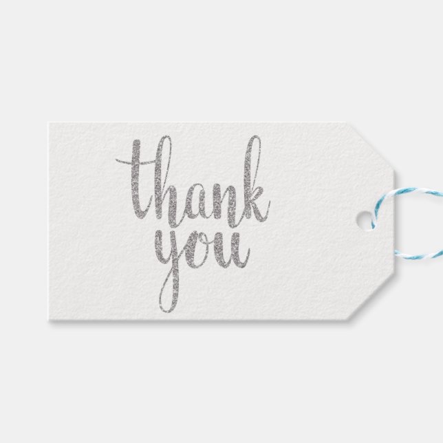 Tack för silver, glitter, vågrät presentetikett (Framsidan (Horisontell))