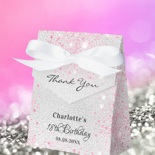 Tack för silver rosa glitter presentaskar