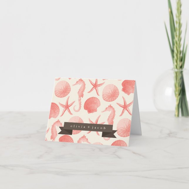 Tack för sjöstjärnabrölloppersonlig - korall anteckningskort (Framsida)