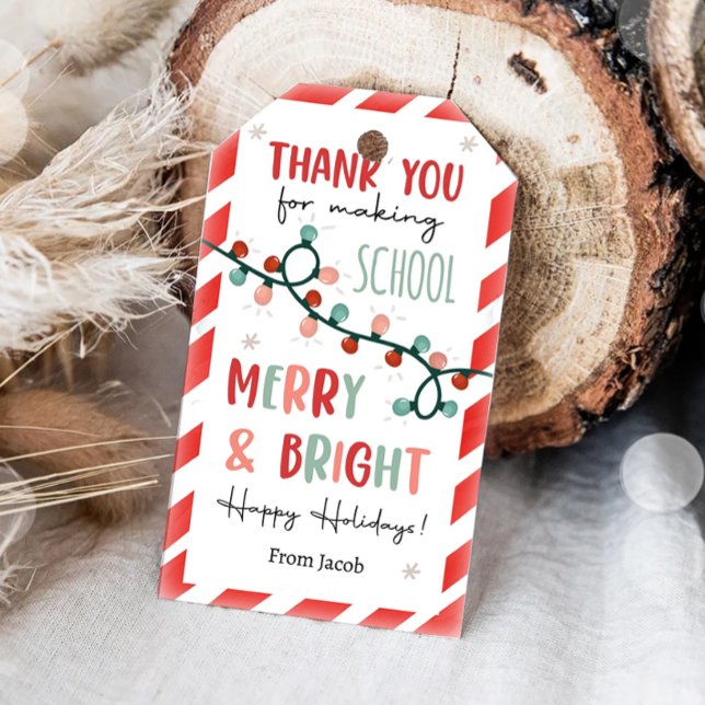 Tack för Skapar skolMerry och Bright Presentetikett (Skapare uppladdad)
