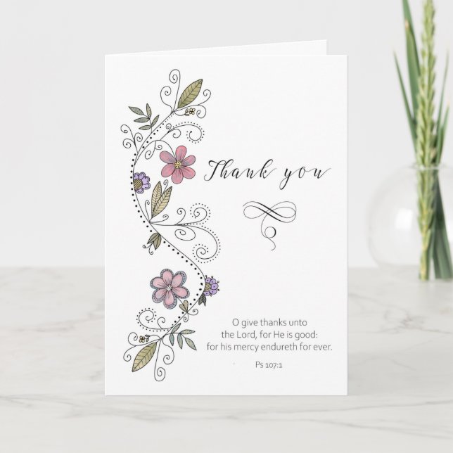 Tack för Skrift Handritad Blomma Virvel  Kort (Framsida)