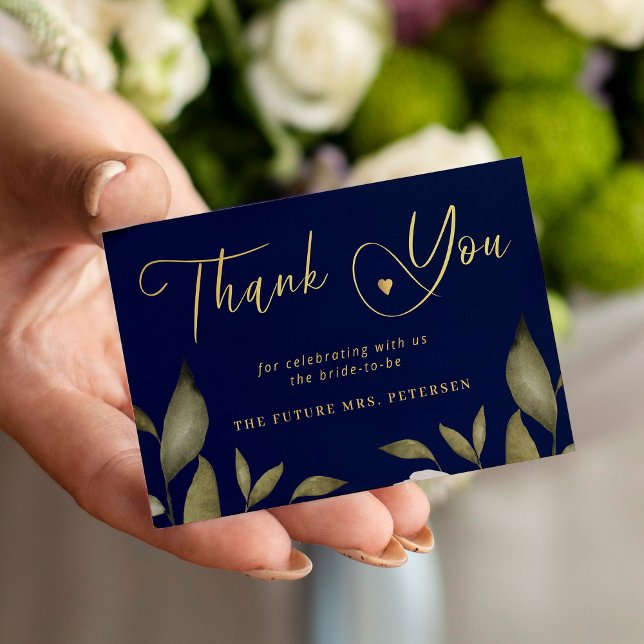 Tack för skriptet för marin möhippa i guld anteckningskort (Bigger sizes available)