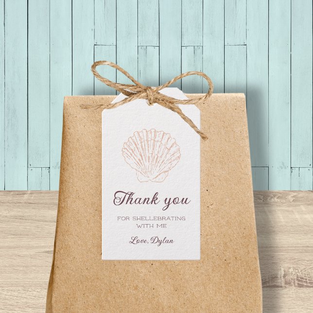 Tack för snigelskalbabyshower presentetikett (Seashell Beach Baby Shower Thank You Gift Tags)