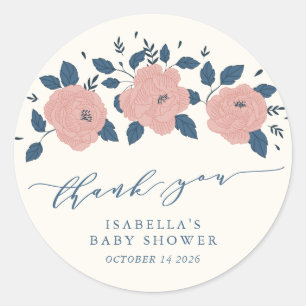 Tack för snyggt Blue Garden Flower Baby Shower Runt Klistermärke