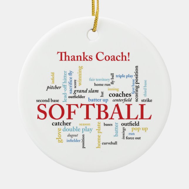 Tack för Softball Coach Ord från Group, Team, Red Julgransprydnad Keramik (Framsidan)