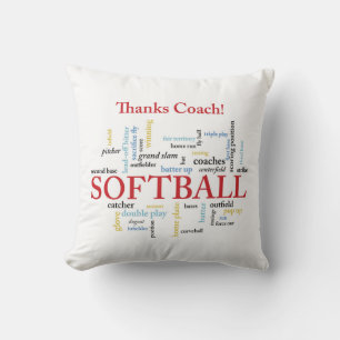 Tack för Softball Coach Ord från Group, Team, Red Kudde