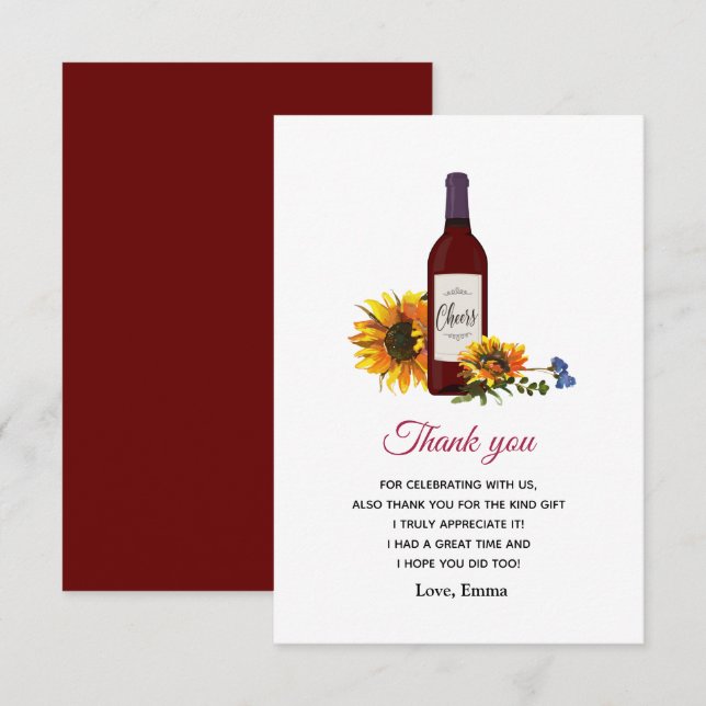 Tack för solrosolyckan vin flaska (Fram/baksida)