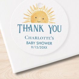 Tack för solsken baby shower gåvor etiketter