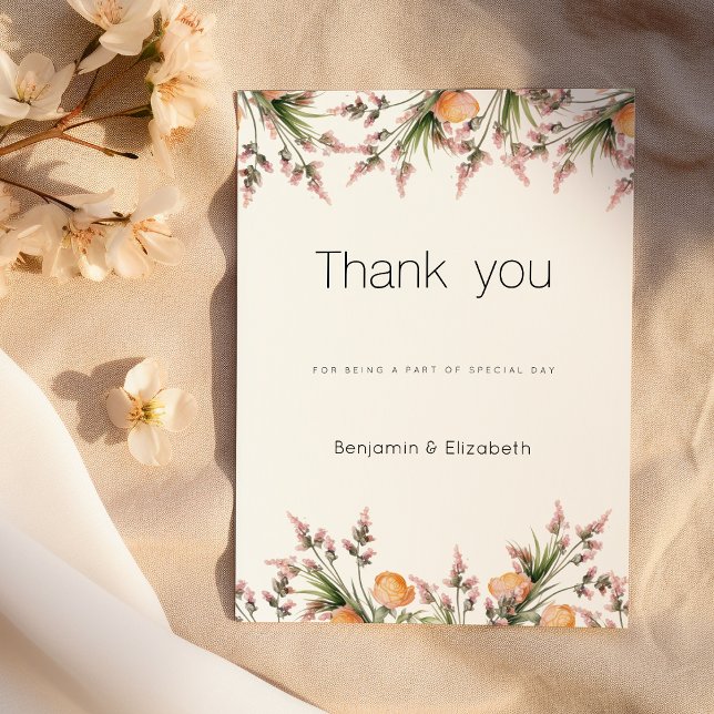 Tack för sommarblommor i den botaniska rosan orang inbjudningar (Botanical pink orange summer flowers Thank You )