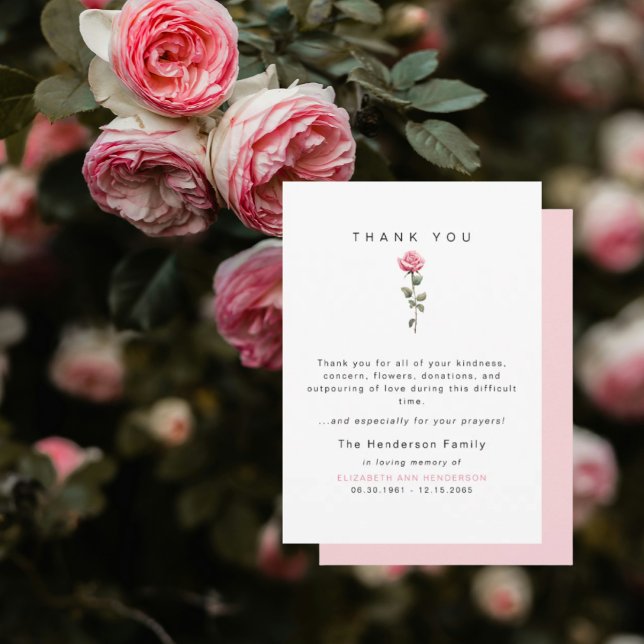 Tack för sorgkort Rosa Ros Sorgedbegravning Kort (Skapare uppladdad)