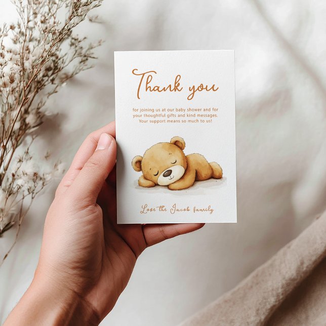 Tack för spädbarnshölje i Nalle för slumpar Kort (Sleeping teddy bear thank you baby shower card)