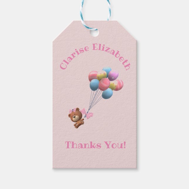 Tack för spädbarnshölje med kute och ballonger presentetikett (Framsidan)