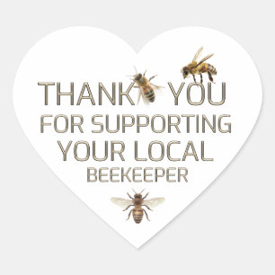 Tack för stöd till din lokala biodlare Guld Hjärtformat Klistermärke