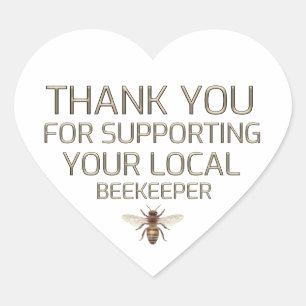Tack för stöd till din lokala biodlare Guld Hjärtformat Klistermärke